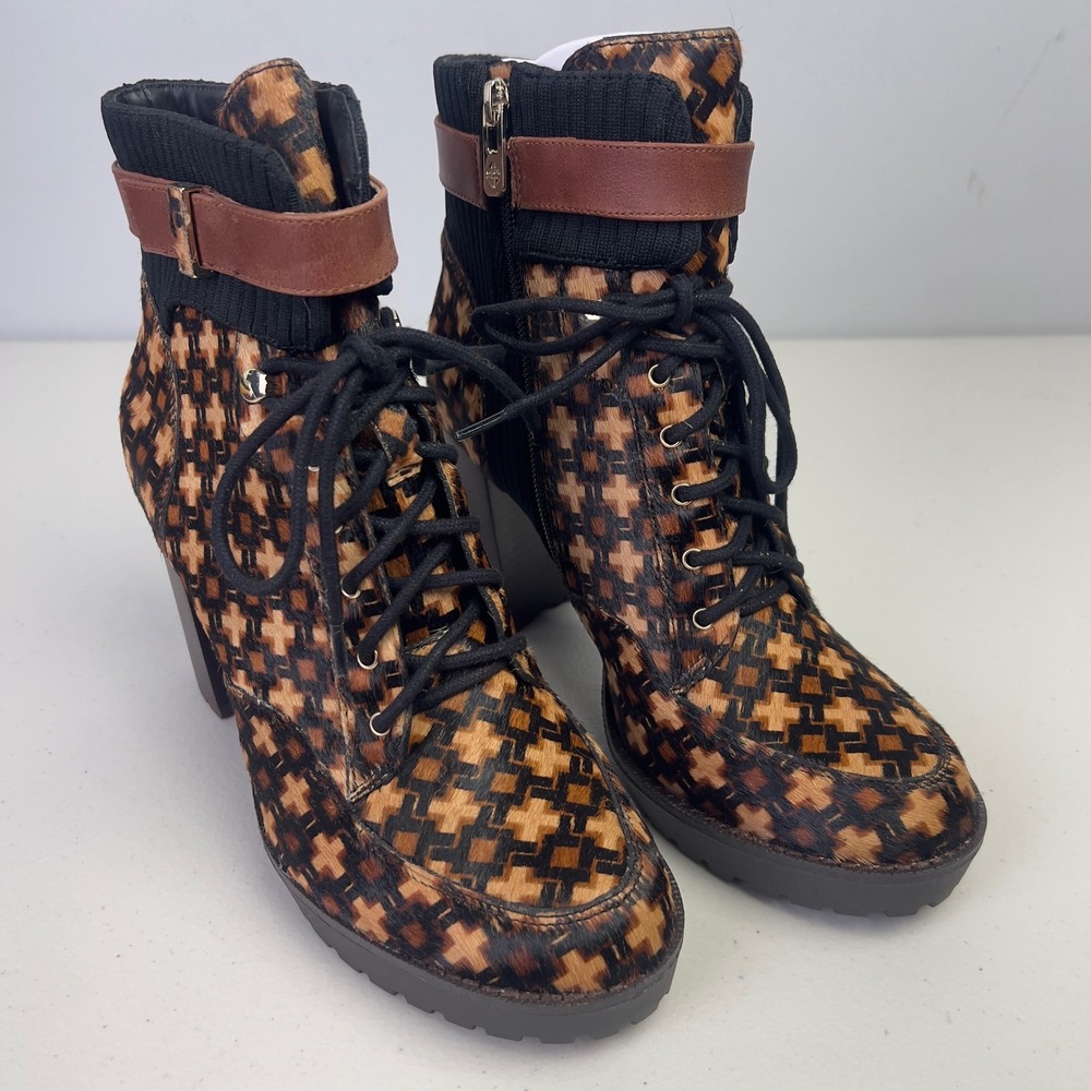 Antonio Melani Calf Hair Ankle Boots Womens 8.5M Brown Excellent Lug Sole Bootie